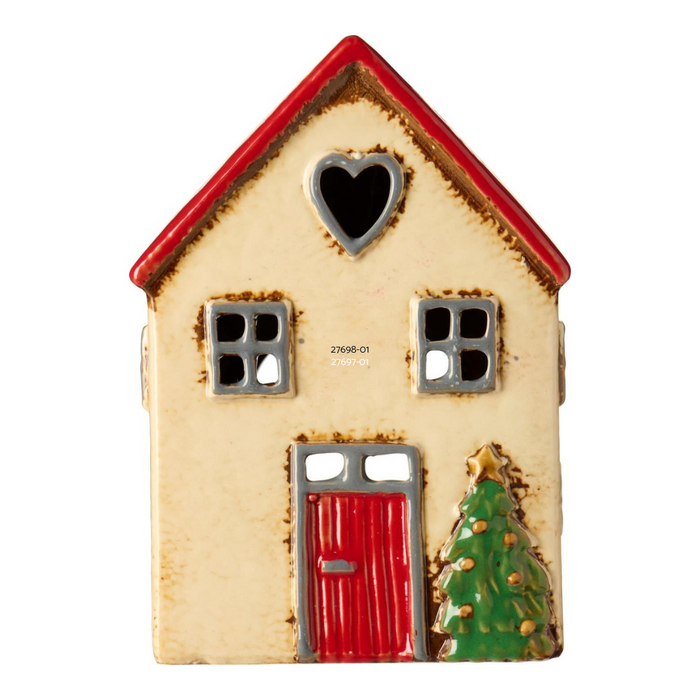 Gingerbread World IB Laursen Denmark – Ceramic Tealight House - Stillenat Cottage with Red Roof & Tree 27698-01