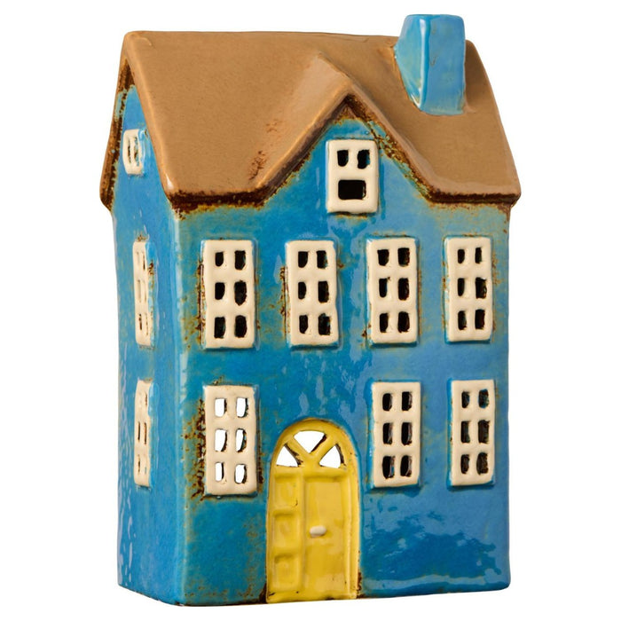 Gingerbread World IB Laursen Denmark – Ceramic Tealight House – Nyhavn Blue with Yellow Door - 27686-13