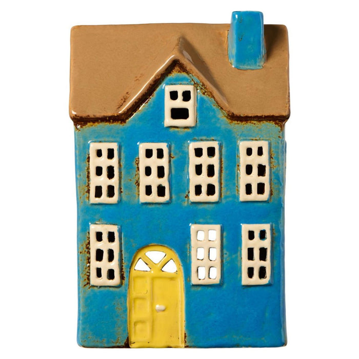 Gingerbread World IB Laursen Denmark – Ceramic Tealight House – Nyhavn Blue with Yellow Door - 27686-13