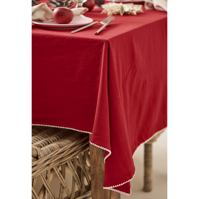 Gingerbread World IB Laursen Denmark – Festive Red Table Cloth with White Stitching 66207-33
