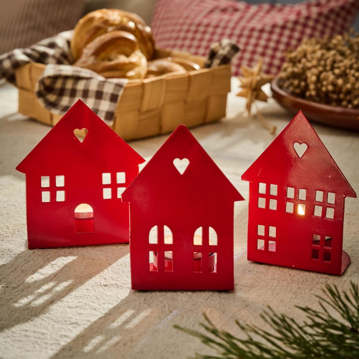 Gingerbread World IB Laursen Denmark – House Motif Tealight Candle Holders - red - 90165-33