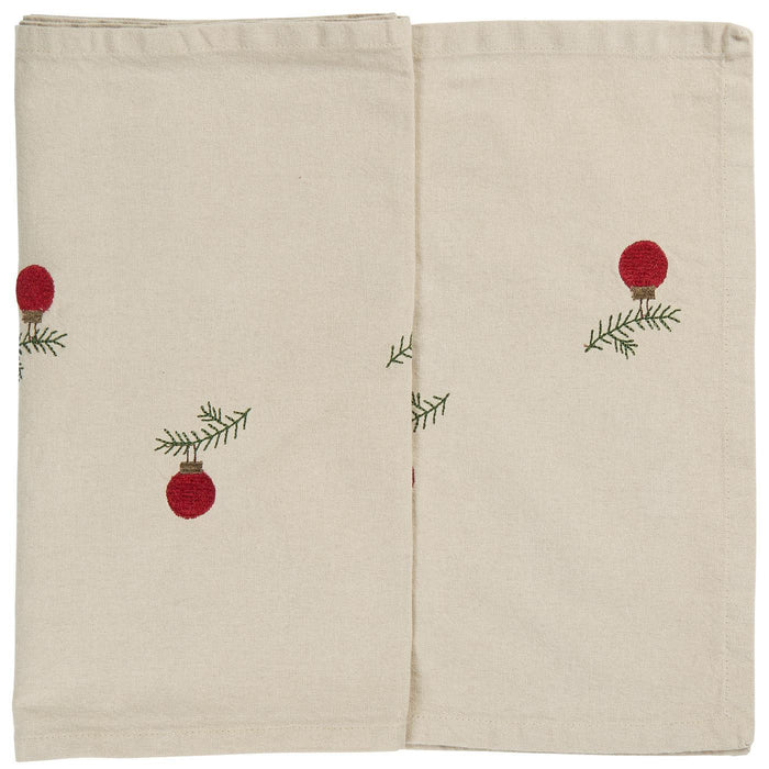 Gingerbread World IB Laursen Denmark – Linen Table Runner with Christmas ornament on spruce twig 6340-76