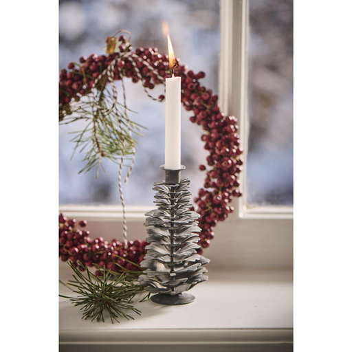 Gingerbread World IB Laursen Denmark – Metal Pine Cone Candle Holder, Antique Pewter, 12 cm 57006-18