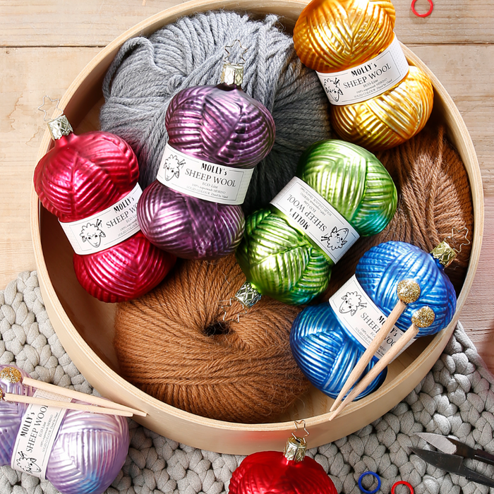 Gingerbread World Inge-Glas Canada - Knitting Ornaments - colourful balls of yarn and knitting needles