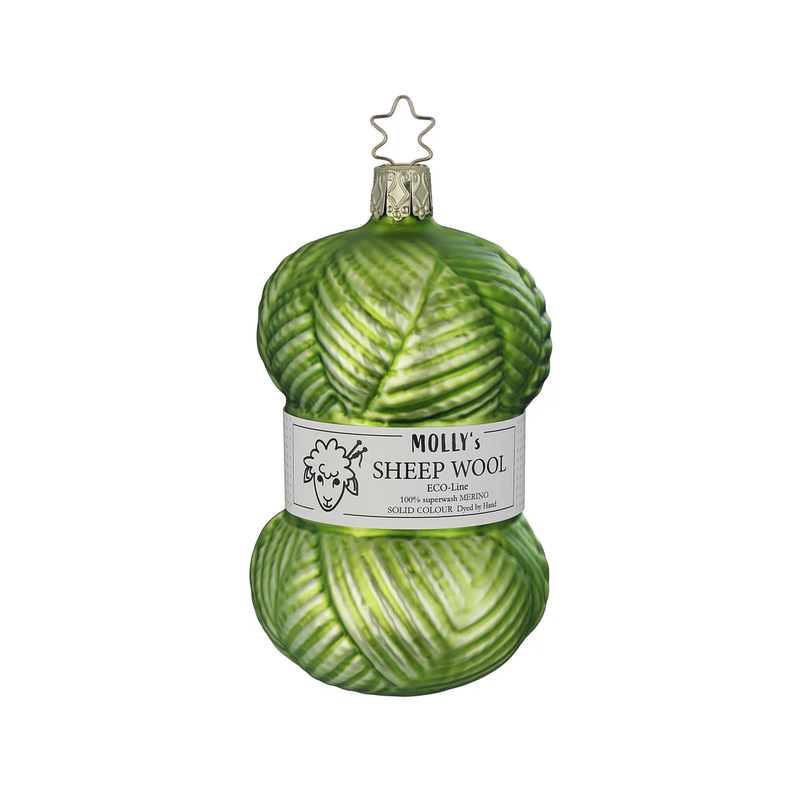 Gingerbread World Inge-Glas Canada - Mouthblown Glass from Germany - Knitting Ornament Ball of Apple Green Yarn