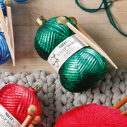 Gingerbread World Inge-Glas Canada - Mouthblown Glass from Germany - Knitting Ornament Ball of Green Yarn with Knitting Needles