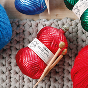 Gingerbread World Inge-Glas Canada - Mouthblown Glass from Germany - Knitting Ornament Ball of Plum Red Yarn with Knitting Needles