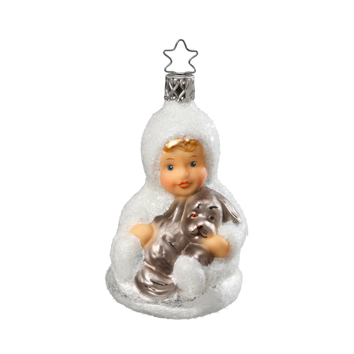 Gingerbread World Inge-Glas Canada - Mouthblown Glass from Germany - Snow Child holding puppy