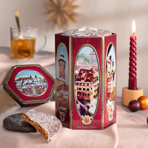 Gingerbread World Lebkuchen Schmidt Canada - Hexagon Tin with Premium Elisen 61324