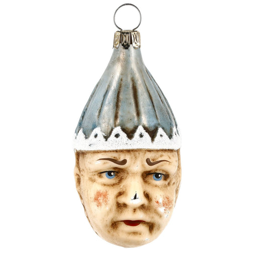 Gingerbread World Marolin Glass Ornament Clown with Blue Cap Double Face Patinated