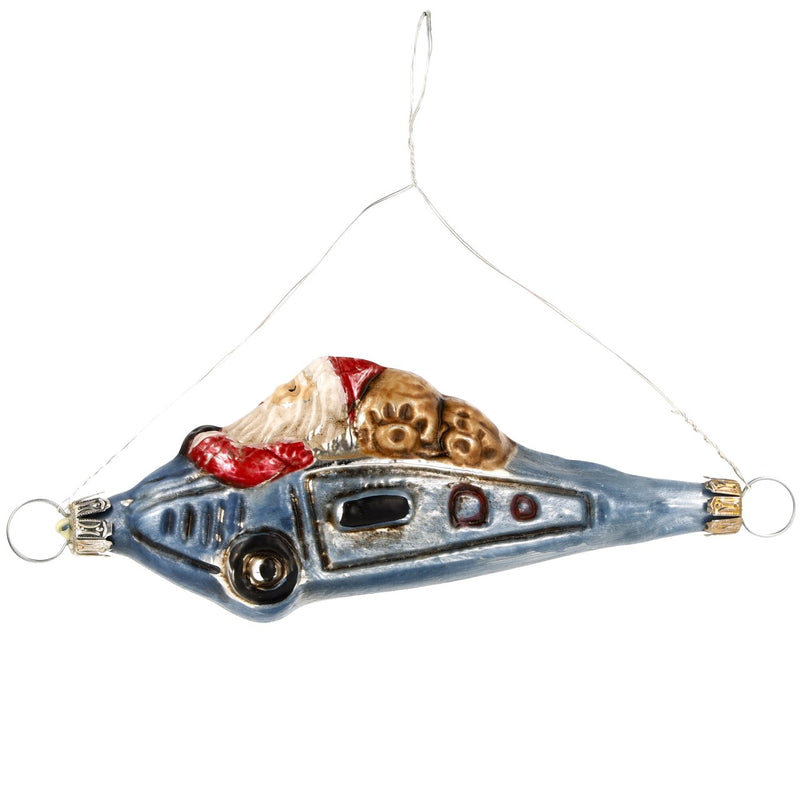 Gingerbread World Marolin Glass Ornament Santa Claus in a Plane Patinated