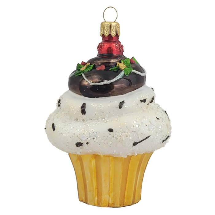 Gingerbread World Polish Blown Glass Ornament – Cupcake with Cherry on Top 230103