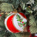 Gingerbread World Polish Blown Glass Ornament – Red Swirl Christmas Ball with Holly 140303