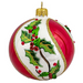 Gingerbread World Polish Blown Glass Ornament – Red Swirl Christmas Ball with Holly 140303