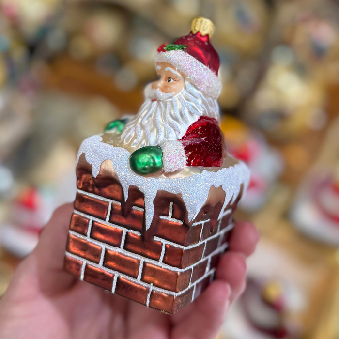 Gingerbread World Polish Blown Glass Ornament – Santa in Chimney 303302