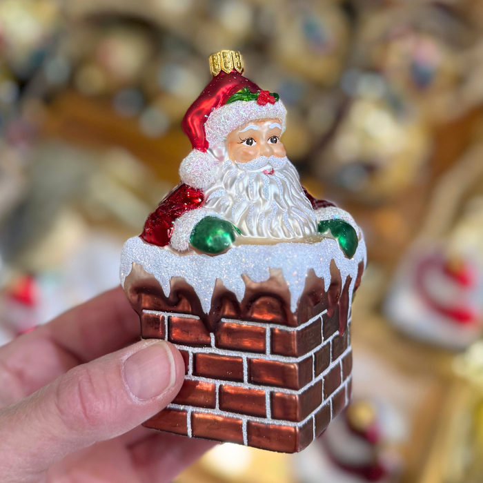 Gingerbread World Polish Blown Glass Ornament – Santa in Chimney 303302