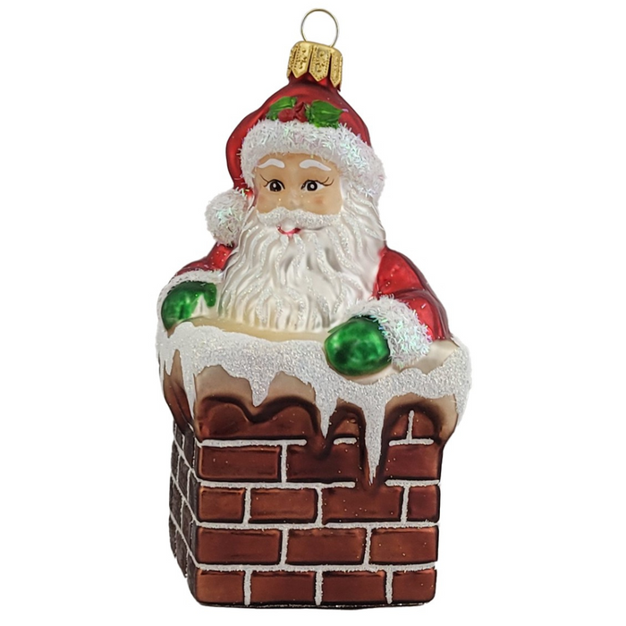 Gingerbread World Polish Blown Glass Ornament – Santa in Chimney 303302