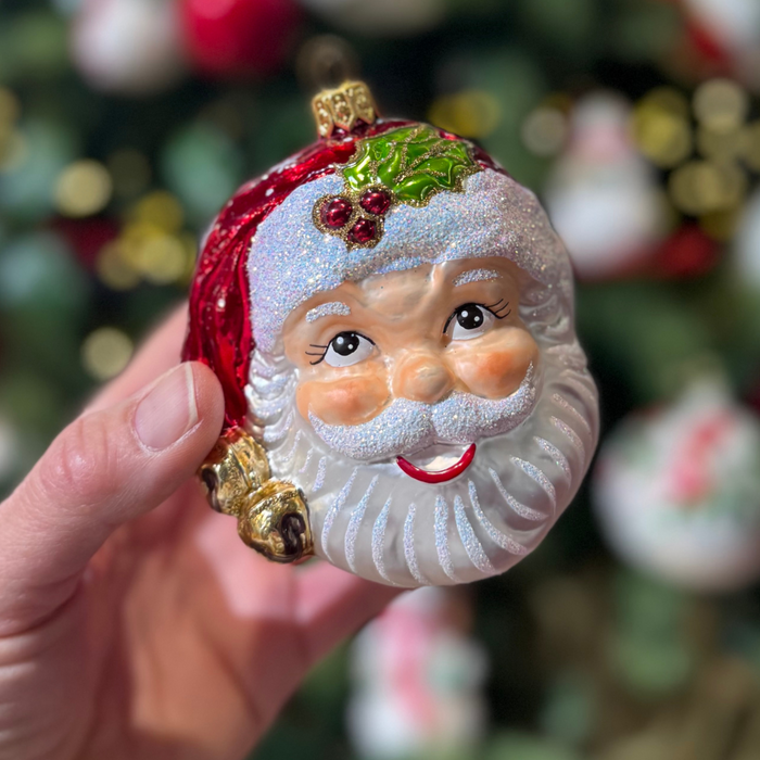 Gingerbread World Polish Blown Glass Ornament – Smiling Santa Face 304002
