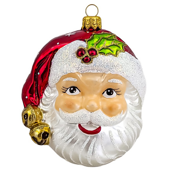 Gingerbread World Polish Blown Glass Ornament – Smiling Santa Face 304002