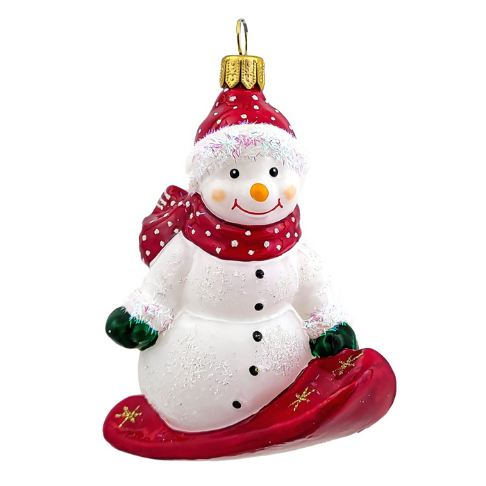 Gingerbread World Polish Blown Glass Ornament – Snowboarding Snowman 187506