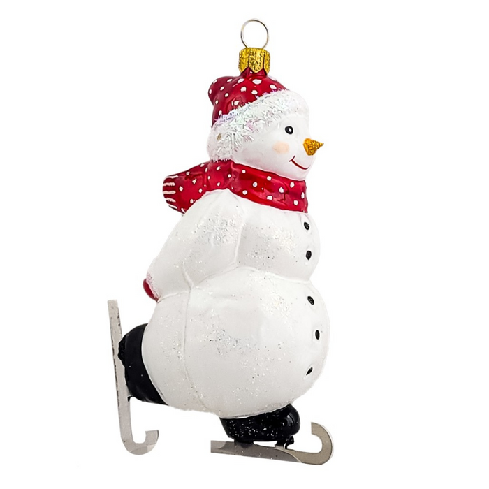 Gingerbread World Polish Blown Glass Ornament – Snowman on Ice Skates 170405