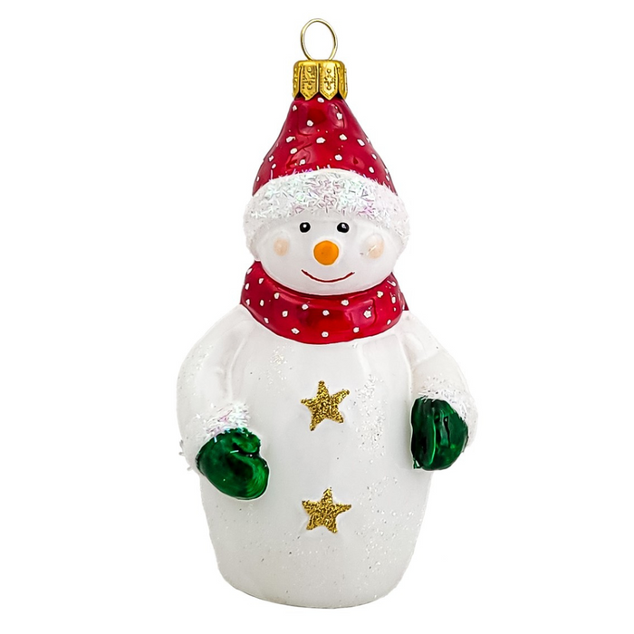 Gingerbread World Polish Blown Glass Ornament – Snowman with Mittens and Scarf 199404