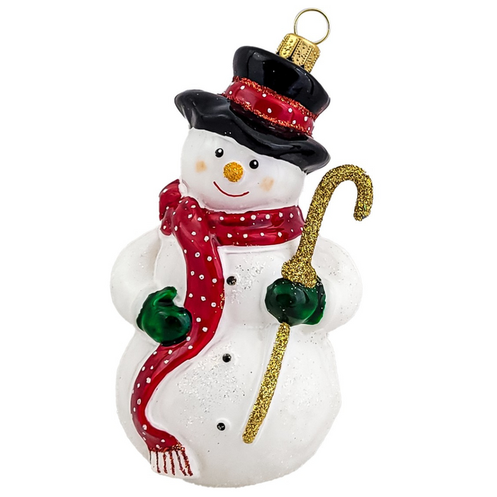 Gingerbread World Polish Blown Glass Ornament – Snowman with Top Hat and Cane 294108
