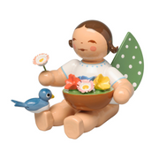 Gingerbread World Wendt und Kuehn - Angel with Basket of Flowers and Bird, Sitting, without Base 650-156a