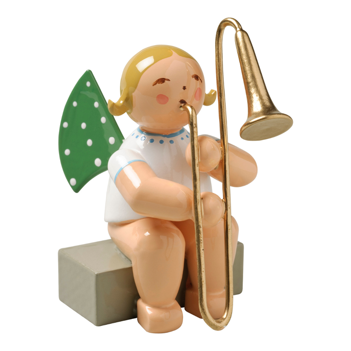 Gingerbread World Wendt und Kuehn Canada - Gruenhainichen Angel - Angel with Trombone, Sitting 650-29a