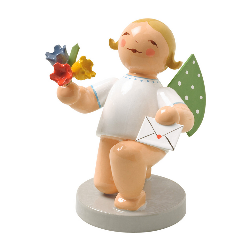 Gingerbread World Wendt und Kuehn Canada - Gruenhainichen Angel with Letter and Flowers Kneeling 650-153