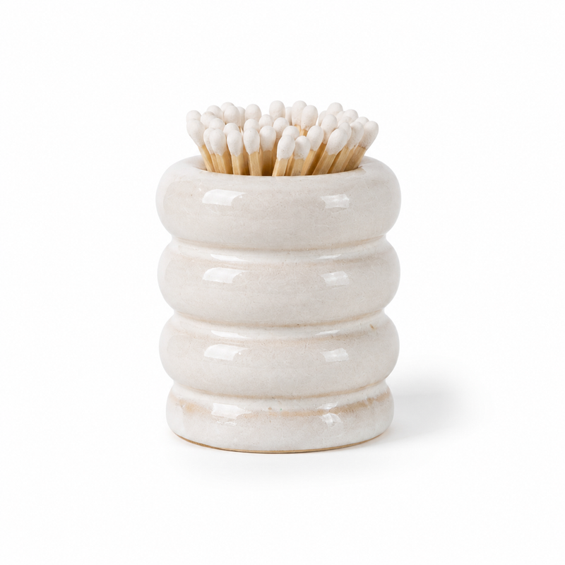 "Mimi & August" Ceramic Match Pot with integrated striker for candles and wax melt warmers.