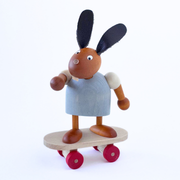 Gingerbread World Drechslerei Martin Wooden Easter Bunny Figure with Skateboard - Handcrafted German Folk Art