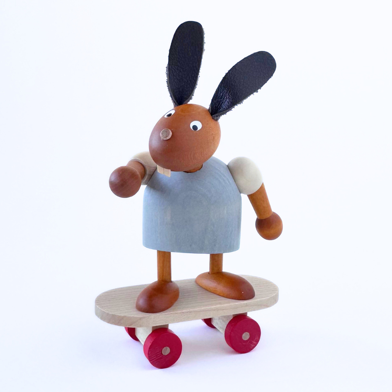 Gingerbread World Drechslerei Martin Wooden Easter Bunny Figure with Skateboard - Handcrafted German Folk Art