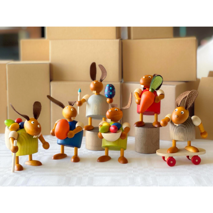 Gingerbread World Drechslerei Martin Wooden Easter Bunny Figures - Authentic Erzgebrige German Folk Art