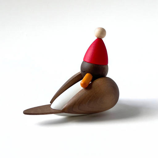 Gingerbread World Drechslerei Martins German Handcrafted Wood Seagull figure - Seagull Sleeping with Santa Hat