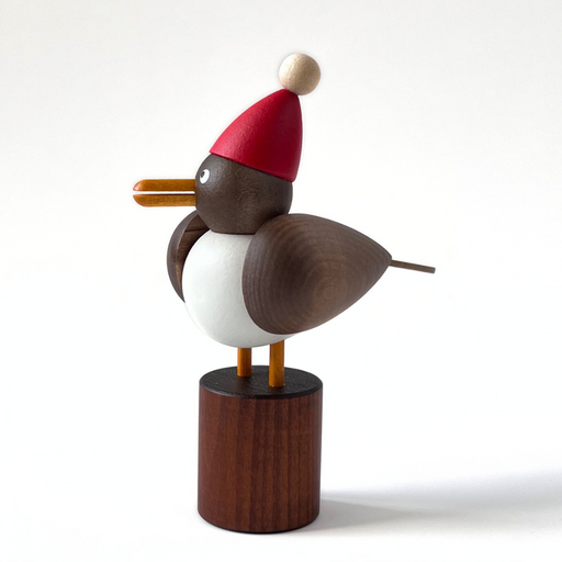 Gingerbread World Drechslerei Martins German Handcrafted Wood Seagull figure - Seagull Standing with Santa Hat 