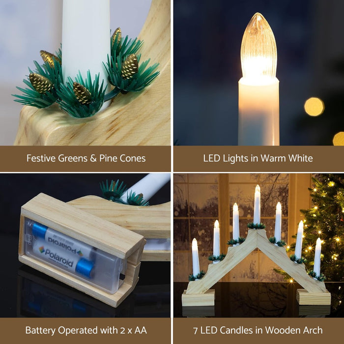 Gingerbread World Euopean Christmas Market - Wooden Candle Arch with 7 LED Candles - details