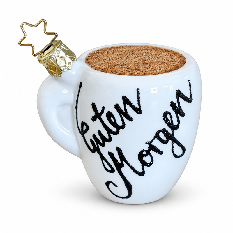 Gingerbread World European Christmas - Inge-Glas Manufaktur Blown Glass Ornament - Scent of Coffee Guten Morgan Coffee Cup 10120S022