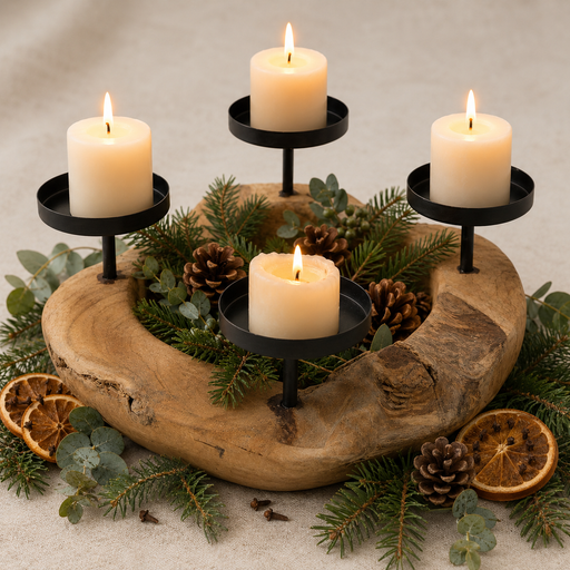 Rustic wooden Advent wreath candle holder with four candle cups for Advent candles | Gingerbread World European Christmas