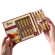 Asbach German Brandy Bottles in Dark Chocolate 20-piece gift box with liquor-filled chocolates imported from Germany.
