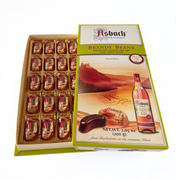 Asbach German Brandy-Filled Chocolate Beans gift box with 20 dark chocolate liquor-filled chocolates imported from Germany.