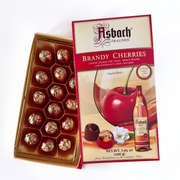 Asbach German Brandy Cherries in Dark Chocolate gift box with 16 liquor-filled chocolate cherries imported from Germany.
