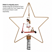 Handmade tin Christmas tree topper star with ornament holder designed to display a favourite hanging ornament.