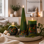 Gingerbread World European Christmas Market - Lithuanian Christmas Candle - Set of 3 - holly greens and berries