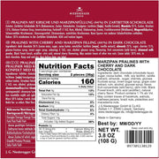 Niederegger Lübeck Marzipan Cherry Pralines gift box with six dark chocolate-covered cherry pralines made in Germany.