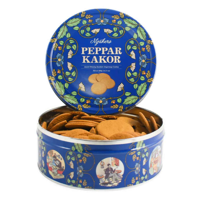 Gingerbread World European Christmas Market - Nyakers Swedish Gingerbread Thins Cookies Blue Gift Tin 400 g