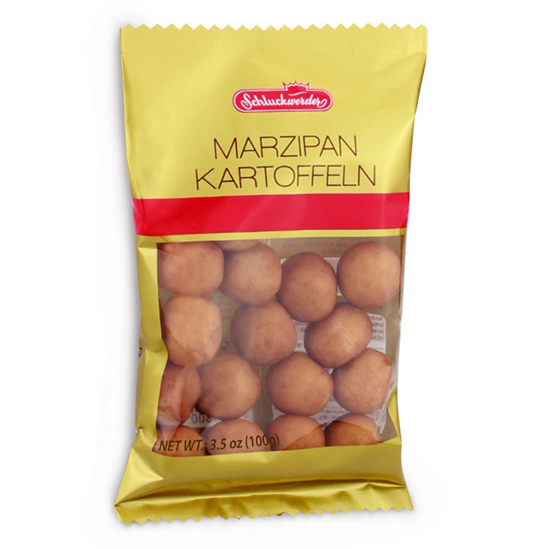 Schluckwerder German Marzipan Potatoes (Marzipankartoffeln), bite-sized marzipan sweets dusted with cocoa powder.