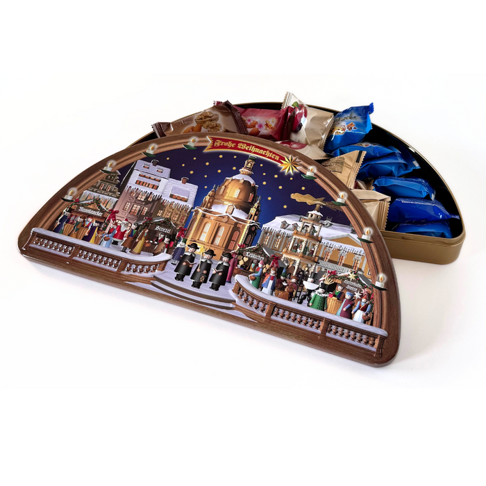 Dresdner Stollen Bites Decorative Metal Gift Tin - 4 flavours of Stollen in individually wrapped bite size pieces