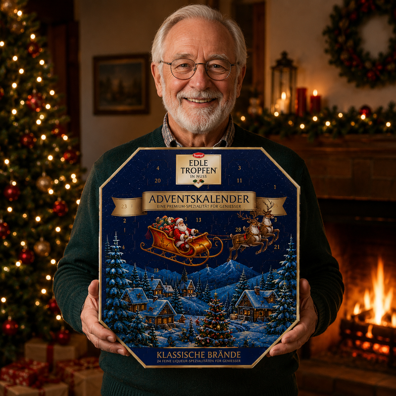Trumpf Edle Tropfen Premium Liqueur Chocolate Advent Calendar with 24 German liqueur-filled chocolates in two holiday designs | Gingerbread World European Christmas