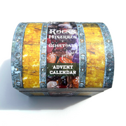 Gemstone Treasure Box Advent Calendar with 24 real polished gemstones hidden behind numbered doors in a pirate-style keepsake chest.